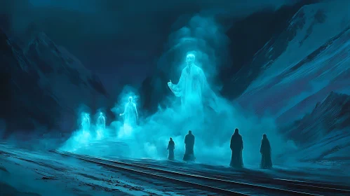 Ghostly Figures by Mountain Railroad