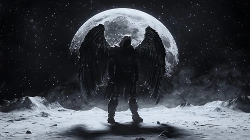 Winged Figure on Lunar Surface