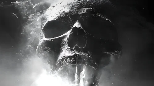 Monochrome Skull Emerging from Smoke