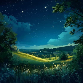 Peaceful Night Landscape with Starry Sky