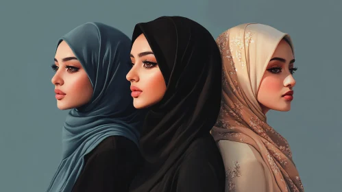 Three Muslim Women in Traditional Hijabs