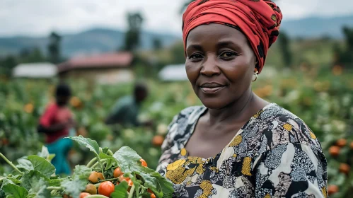 Woman Harvesting Tomatoes