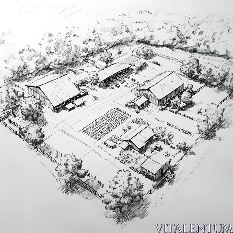 Detailed Farmhouse Sketch AI Image