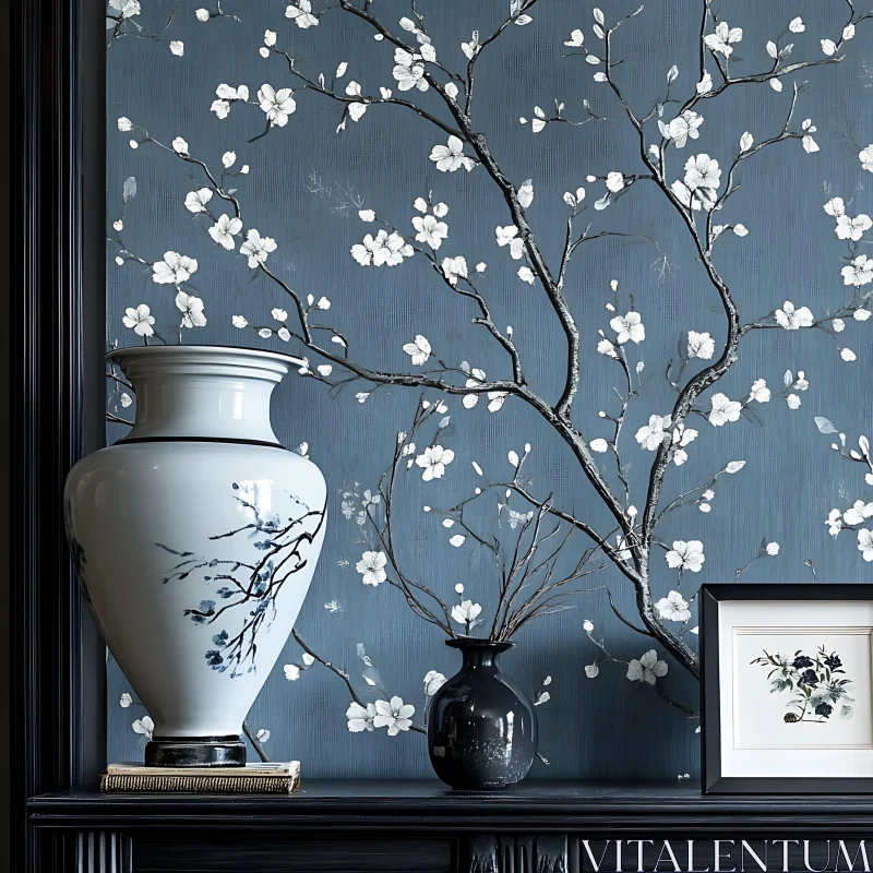 AI ART Floral Wallpaper and Vase Arrangement