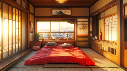 Sunrise in a Japanese-Style Bedroom