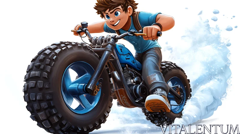 AI ART Joyful Boy Riding Motorcycle Cartoon