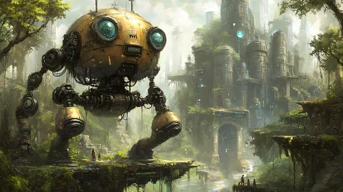 Mechanical Giant in Verdant Landscape