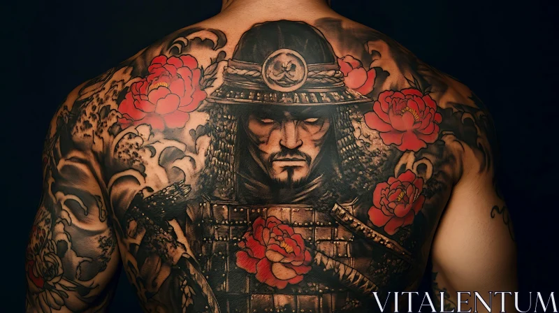 Intricate Samurai Warrior Tattoo on Back AI Image