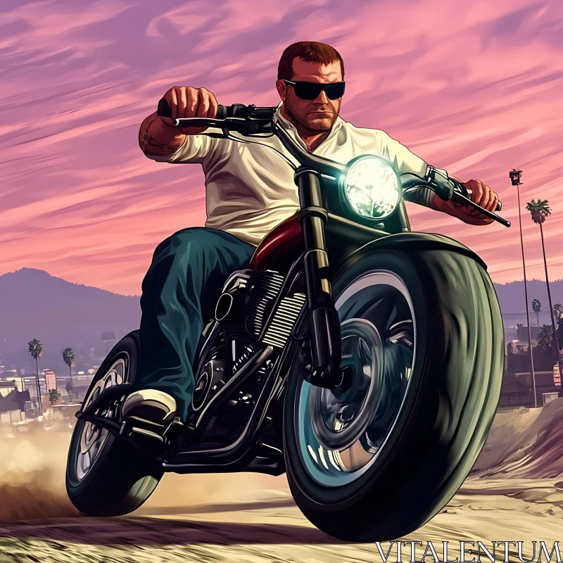 Motorcycle Ride at Sunset AI Image