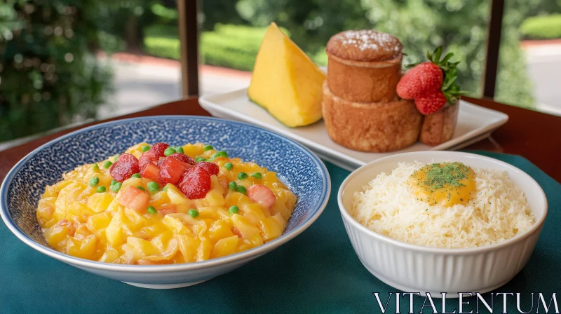 Assorted Mango and Strawberry Delight with Fluffy Rice AI Image