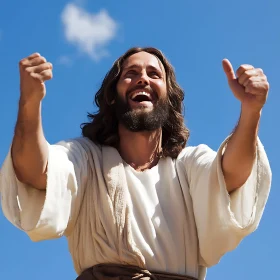 Ecstatic Man Against Blue Sky Backdrop
