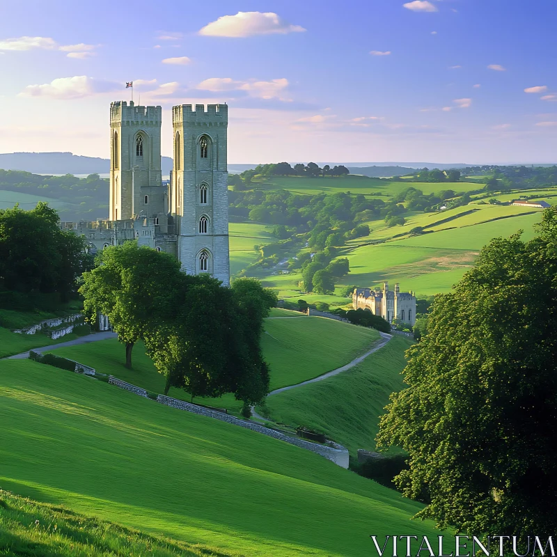 Historic Castle Landscape View AI Image