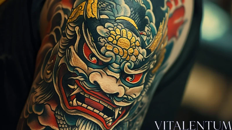 Detailed Demon Mask Tattoo Art AI Image