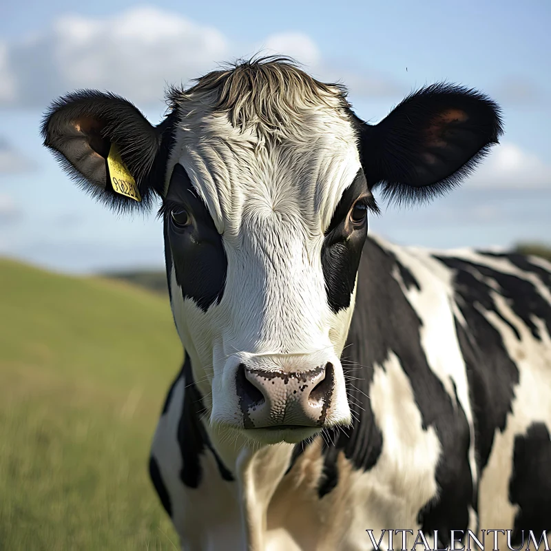 Black and White Cow in Field AI Image