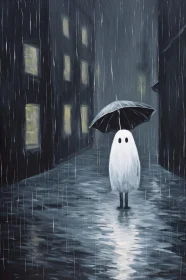 Rainy Day Ghost Under Umbrella