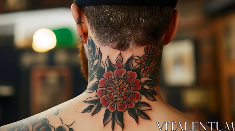 Floral Neck Tattoo Detailing AI Image