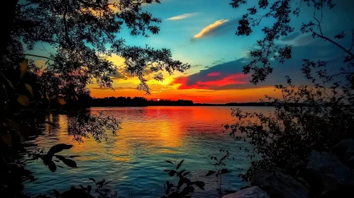 Silhouetted Trees Framing a Sunset