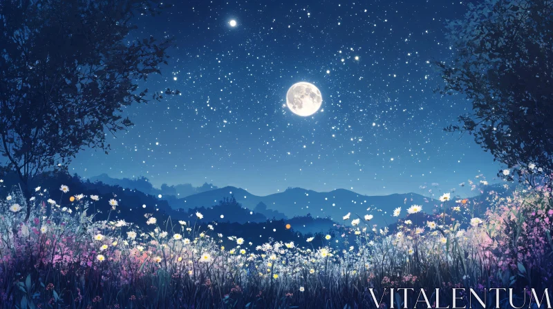 Night Bloom: A Floral Serenade Under the Stars AI Image