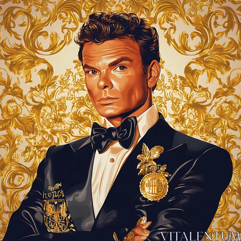 AI ART Sophisticated Man in Suit with Gold Details