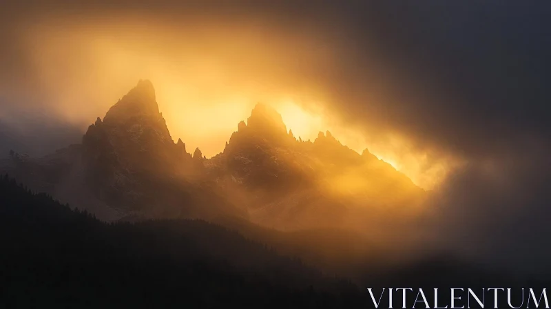 AI ART Majestic Mountains with Sunlit Peaks