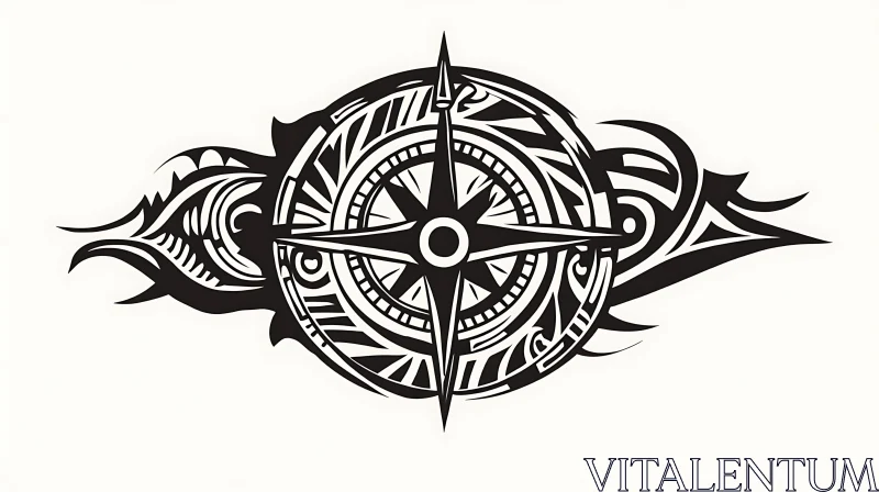 Intricate Tribal Compass Ink Art AI Image