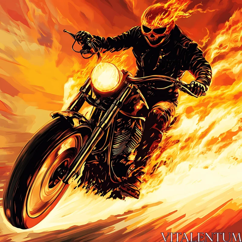 Inferno Ride: Skull Rider on Fire AI Image