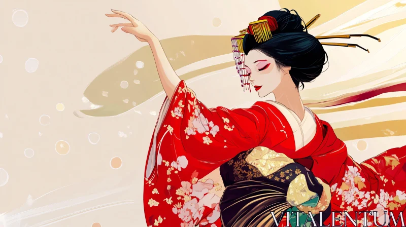 Japanese Woman in Traditional Dress AI Image