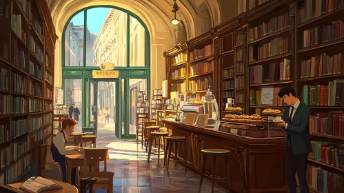 Cozy Bookstore Cafe Scene