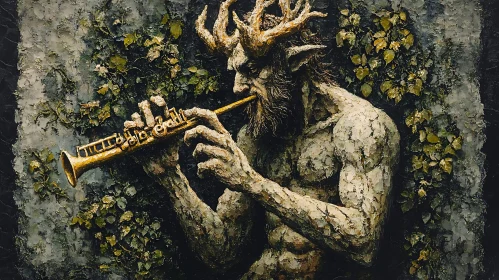 Mythical Faun Playing Flute in the Woods