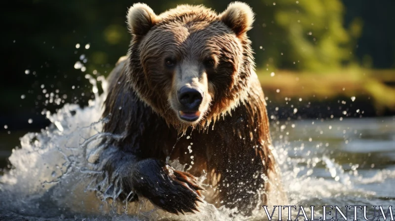Brown Bear in Water - Majestic Wilderness Captured AI Image