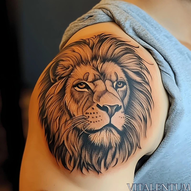 Majestic Lion Shoulder Tattoo Design AI Image