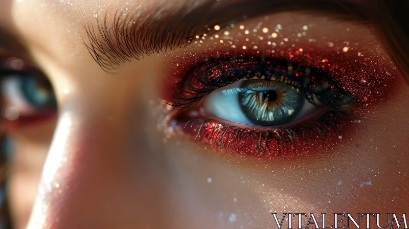 Captivating Close-up of a Woman's Eye with Glitter Eyeshadow AI Image