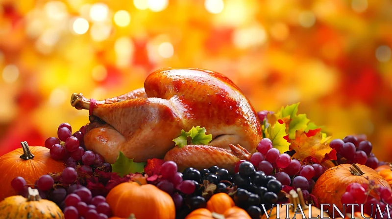 Roasted Turkey with Pumpkins and Grapes AI Image