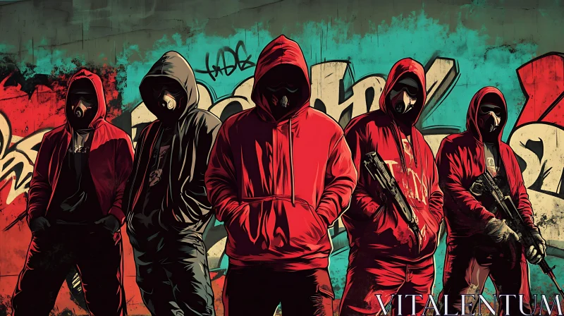 AI ART Masked Group with Graffiti Background