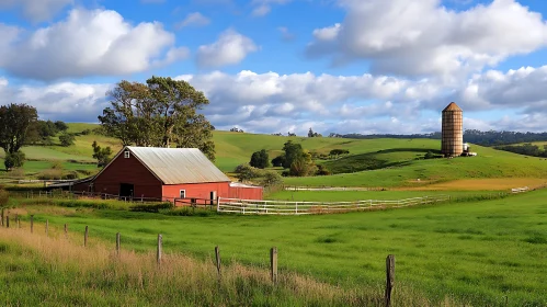 Idyllic Countryside Scene with Red Barn