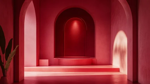 Monochromatic Red Room with Arches