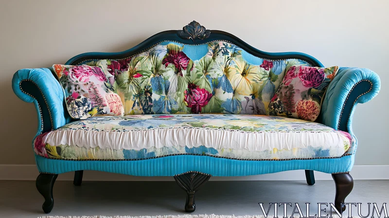 AI ART Vintage Floral Couch with Colorful Design