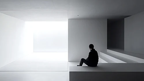 Monochrome Solitude in Architectural Space