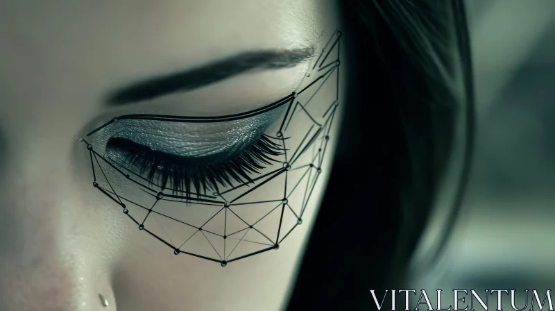 Geometric Eye: Close-up of a Woman's Eye with Tattoo AI Image