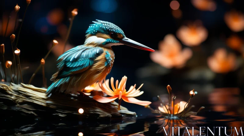Kingfisher by Lily Pond: A Miniature Sculpture Art AI Image