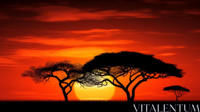 Savannah Sunset Vector Art - Traditional African Influence AI Image