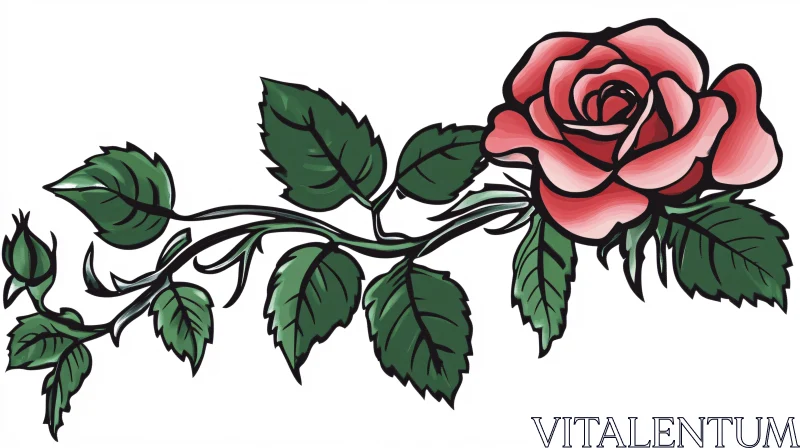 Detailed Botanical Rose and Leaf Art AI Image