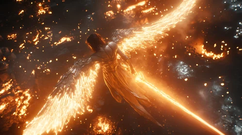 Angel Warrior Descending into Fire