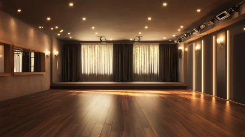 Spacious Studio with Stage and Curtains