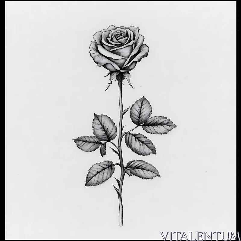 Intricate Monochrome Rose Drawing AI Image