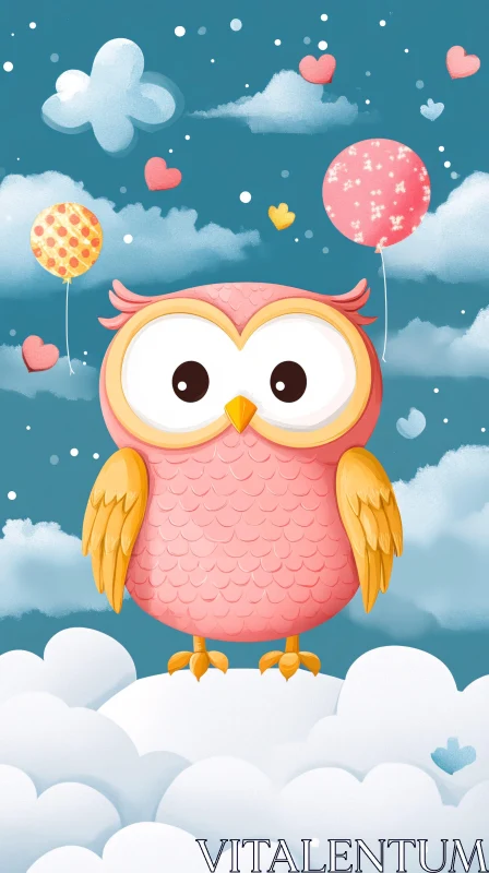 AI ART Cute Cartoon Owl and Balloons