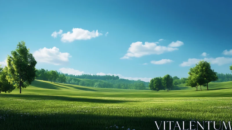 Peaceful Green Field Landscape AI Image