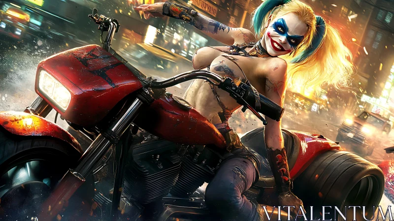 Clown Woman on Motorcycle AI Image