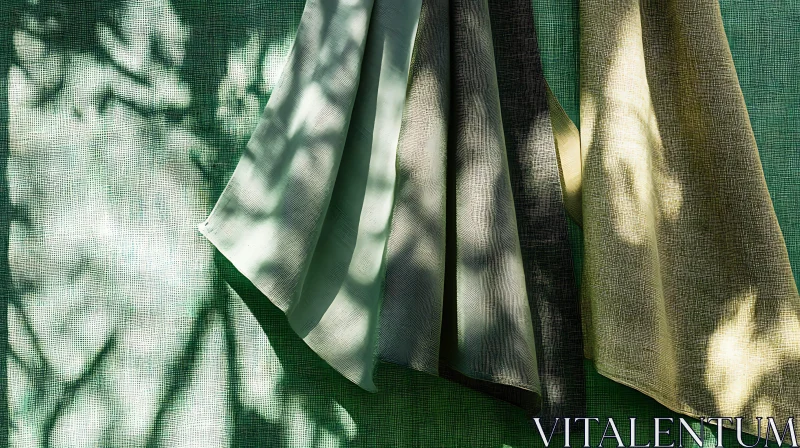 Green Fabric Swatches with Leaf Shadows AI Image