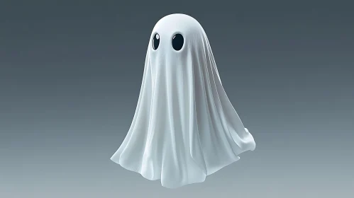 Cute Ghost Illustration on Gray Backdrop